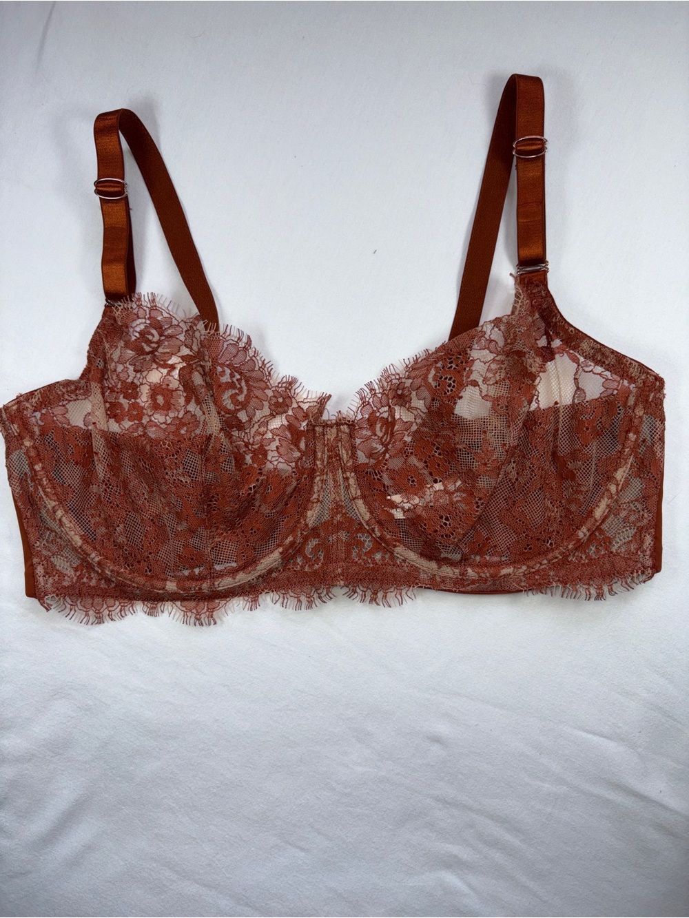 Skarlett Blue Terracotta Rust Lace Unlined Balconette Bra 36DDD